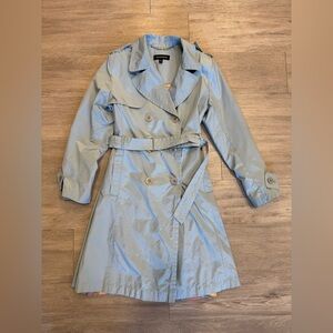 Madison Pale Blue Double-Breasted Trench Coat